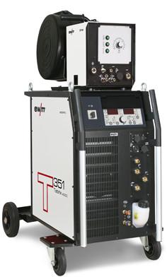 Tetrix 351 AC/DC AW FW 090-000109-00505 Water-cooled AC/DC cold wire inverter welding machine Features user database for Synergic operation at no extra charge Simple, menu-guided selection of welding