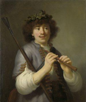[4] This combination of beret and fur-trimmed robe may indicate that Rembrandt sought to portray himself within the framework of a scholarly and artistic tradition.