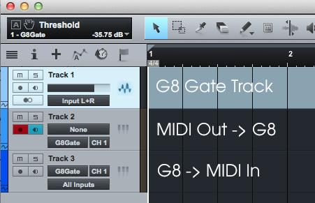 MIDI: Routing MIDI to and from G8 is extremely easy in Studio One. Add G8 Gate to an audio track. Create an instrument track.
