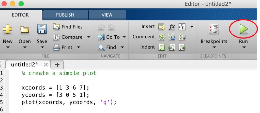 Your plot will appear in a figure window, and a file named Lab2.m will appear in your Current Folder (the Desktop). MATLAB code files end with.m and are referred to as M-Files.