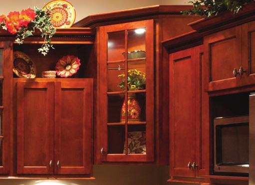 42 tall cabinets have three adjustable shelves. Picture above A wall diagonal corner cabinet has been bumped out and elevated to create this staggered appearance.