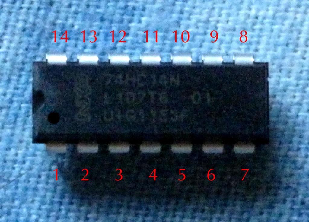 Figure 7: The numbering of pins on a dual-inline package starts by the dot and continues counterclockwise around the package.