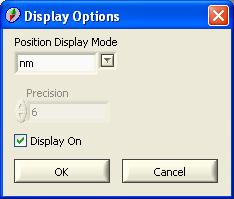 Matisse Commander 146 Display Options Figure 65: Display Options dialog The Position Display Mode control determines the physical unit the program uses to display the position of the laser device.