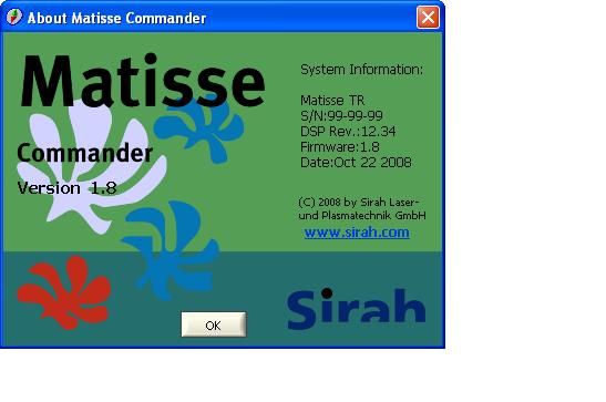 Matisse Commander 183 About Figure 93: About dialog The About dialog displays System Information like the Model Name and the Serial Number(S/N) of your Matisse Device as well as the DSP and Firmware
