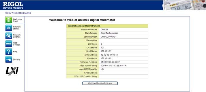 Chapter 3 Remote Control Web Control DM3068 confirms to LXI-C standard and can be remotely controlled via web page. Please take the following steps. 1.