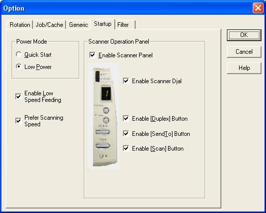 4.7.5 Start Up Set up the Power Mode, Low-Speed Feeding and Scanner Operation Panel.