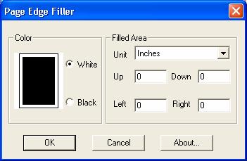 Page Edge Filler Eliminates the blemish around the paper edges by covering the area in (Black or White) color. Color Select a color to paint over the image frame. Can select "White" or "Black".