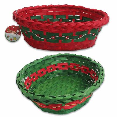 80915X $1.40 11.5" CHRISTMAS Oval Wooden Basket- 2Ast Colors- Hangtag CP/IP: 144/24 Cub.: 11.