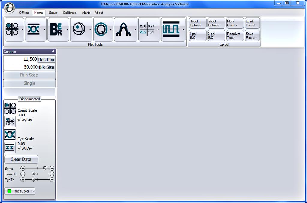 OM1106 Optical Modulation Analysis (OMA) user interface To start the OMA software, double-click the desktop icon to open the default screen. NOTE.