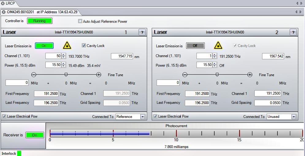 LRCP creates a tab for each detected instrument, labeled with the device name and IP address.