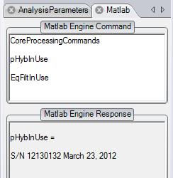 MATLAB Command/Response tab MATLAB Command/Response tab Click the MatlabbuttontoopentheMatlab command and response tab. The upper window is an interface to the MATLAB command processor.