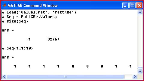 Analysis Parameters control and configuration tab In the case shown, a previously saved.mat file is loaded and the Seq variable is created using the PattXRe.Values content.
