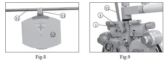 3.3 Attaching face shield Attach face shield 36 so that face shield clip 15 catches it. Then align face shield aperture with examination aperture 13 (Fig.10). 4 Operation Procedures 4.