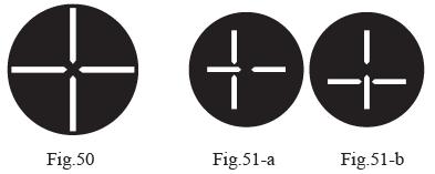 (2) Polarizing Filter Method a. Turn auxiliary lens knob to P and project the polarizing chart ( Fig.50). b. Unless the patient has phoria, four lines seen to the patient will be shown as Fig.50. If the patient has phoria, these four lines will not be in alignment.