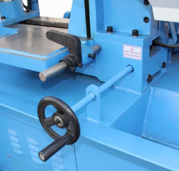 5.10 Manual workpiece feeder Maybe some customers want to cut big & heavy material, it will be difficult to feed the material by hand, so our TGK-4235 has a manual workpiece feeder, you can feed the
