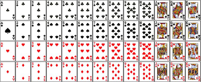 Standard deck of playing cards: Card Deck Components 13 Clubs one each of Ace (one) through King 13 Spades one each of Ace