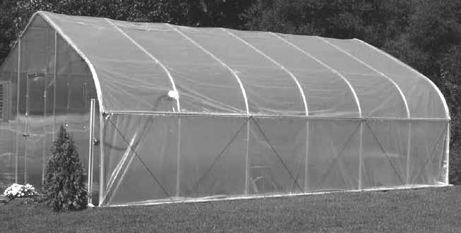 Once the main cover is in place and centered, begin at the peak of one end and install the wire spring into the U-channel to secure the cover. GROWSPAN ROUND PRO GREENHOUSES AND SYSTEMS 6.