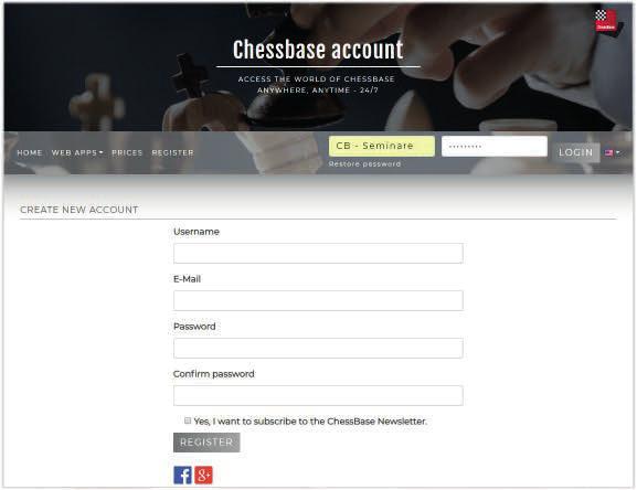 2 3 ChessBase Account The ChessBase Account is your entry card into the ChessBase world of chess. The ChessBase account allows you to play, to train, and to follow and to enjoy chess events.