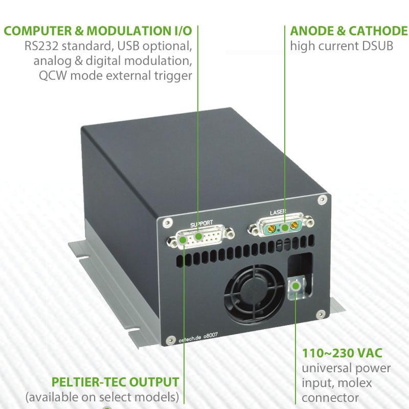 DATA SHEET LDC-161 Product Overview: The LDC-161 high power laser diode driver offers a maximum output of up to 700 Watts (60 Amps @ 12 Volts) and can operate in constant current CW or pulsed