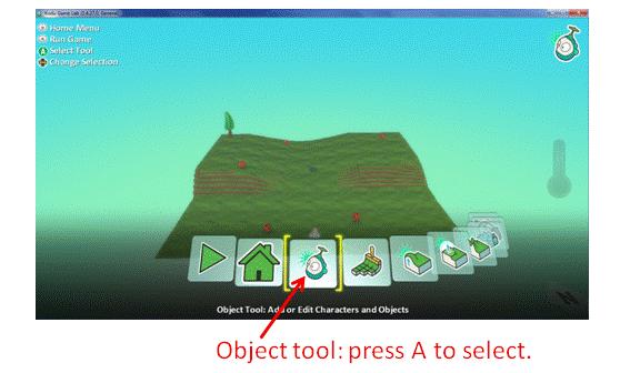 Part 5: The Kodu Rule Editor 1. Review the game controller buttons: The Back button stops the game and brings up the tool menu.