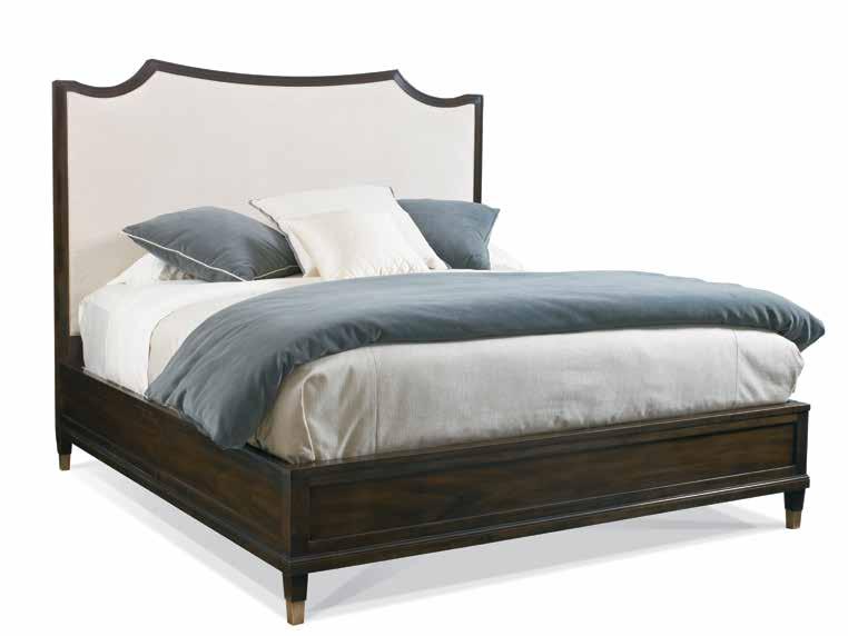 BEDS BEDS 445-15 Ashleigh Queen Upholstered Bed 66"w 91"d 68"h Maple Solids / Walnut Veneers Selected finish is -G1 Cotswold with aged platinum ferrules.