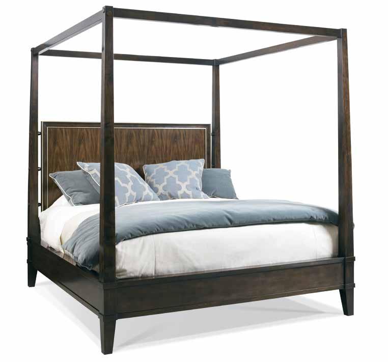 445-21 Rosecliff Wood King Bed (Shown above) 85"w 89 1 /2"d 92"h Maple Solids / Prima Vera Veneers Shown in -G1 Cotswold finish with Platinum Striping.