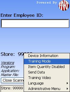From the Enter Employee ID screen, press the Menu button, on the TouchScreen, and a sub-menu will appear. 2.