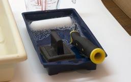 Washing up liquid Foam roller Paint tray Small paint pad Jug Fill the paint tray with water and add a small amount of