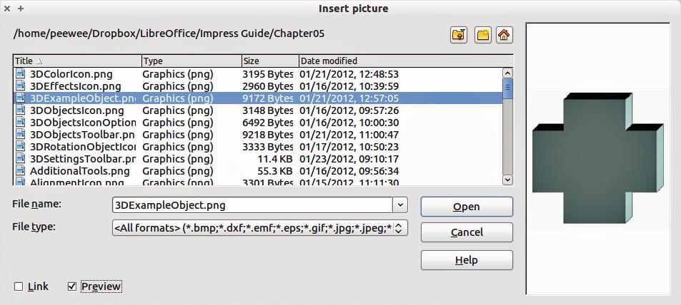 Figure 2: Insert picture dialog Note The Insert picture dialog has two options Link and Preview.