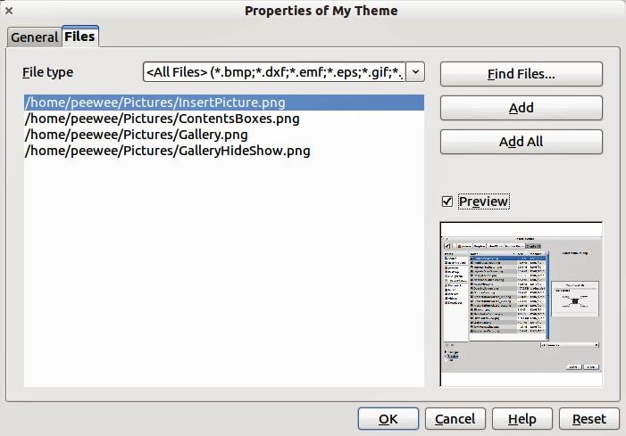 Figure 5. Theme Properties Dialog Figure 6. Selecting path for new images in themes 7) If you want to add all the files in the list, then click on Add All.