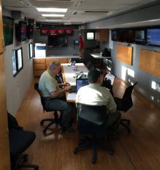 Alamo is a 55 semi-trailer Mobile Command/ Communications Center equipped with one 34 slide and one 8 slide.