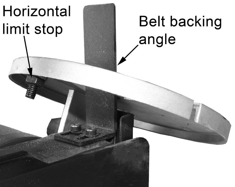 See fig.1 item 14. 5.4.2. To set the stop, partially loosen the table and using a small set square, set the table surface at 90 to the belt. 5.4.3.