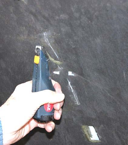 We used some chalk to mark the centerline. This photo shows the lower hole already cut out.