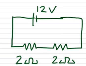 Series Connected to a Voltage Source (Example) If the battery/voltage source is 12 volts, To find the Amps (current), you use