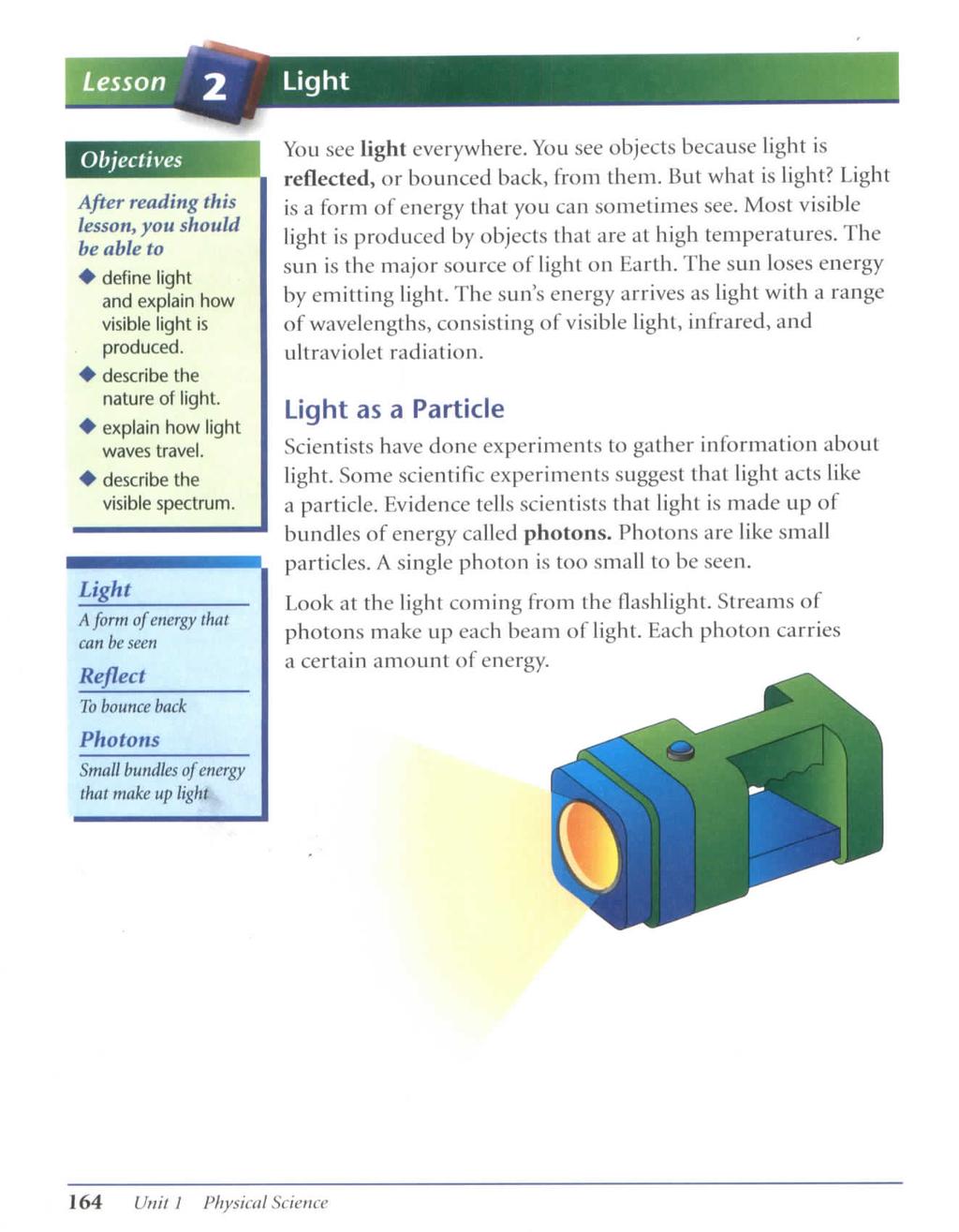 Lesson Light Objectives After reading this lesson, you should be able to + define light and explain how visible light is produced. + describe the nature of light. ^ explain how light waves travel.