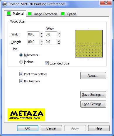 The following document outlines how to configure the Windows printer driver for the Roland MPX- 70 Photo Impact Printer as well as the Dr. Metaza2 Software program for optimal printing conditions. 1.