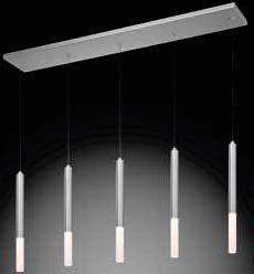16 Bright Satin Aluminum 2216 Wands 5-Light LED Rectangle Pendant 11 ¾" H x 29" W X 1" D Canopy: 30" x 4 ¾" W/10' W adjustable cord Bulb: (5) Cree LED, 13W total