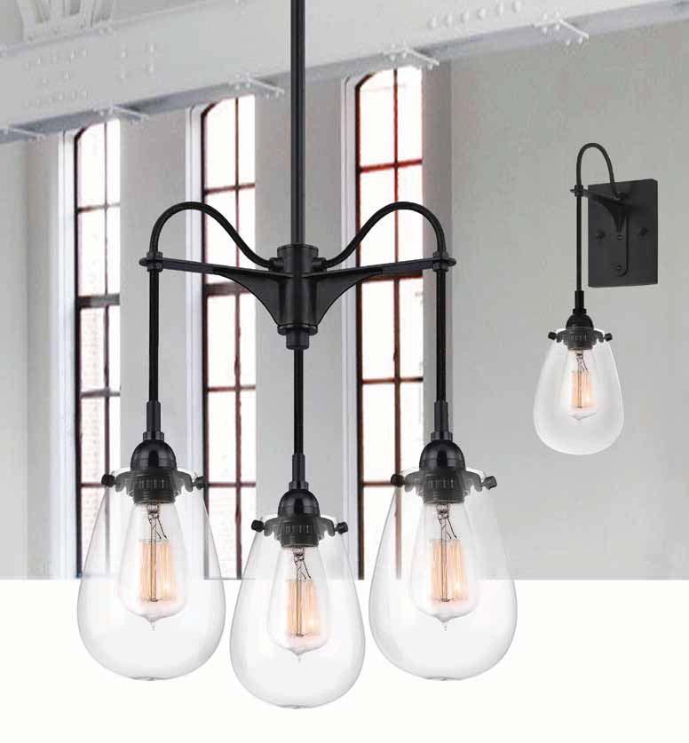 34 4295 Chelsea 5-Light Pendant 8 ¾" H x 16 ½" DIA Shade: Clear Glass 6 ¼" H X 4 ½" DIA Canopy: 14" DIA w/ 10' Adjustable Black Silk Covered Cord
