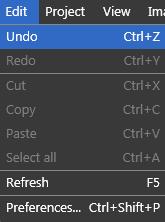 User guide Edit menu Undo [Ctrl + Z] and Redo [Ctrl + Y] apply to the last action you performed.