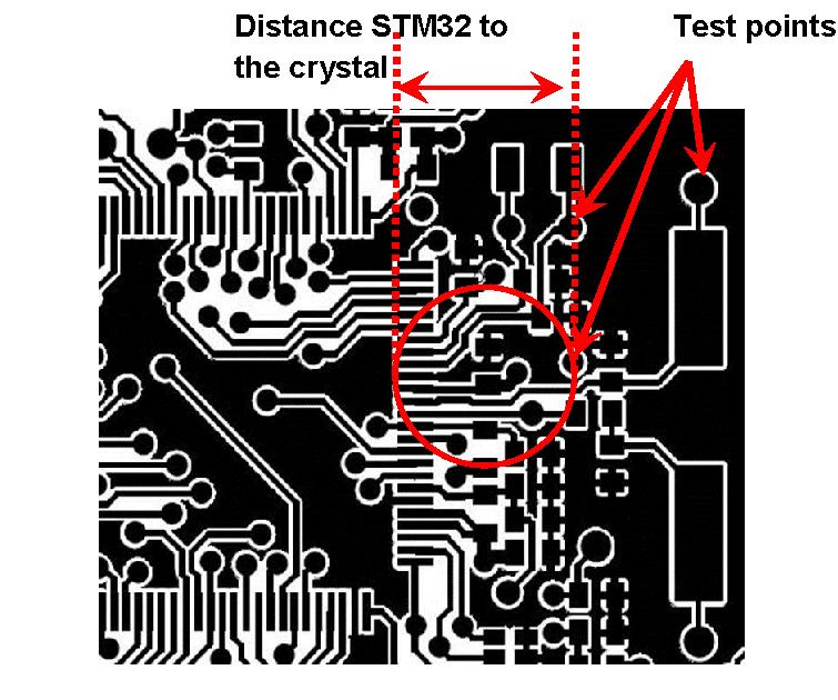 Tips for improving oscillator stability Example 2 Figure 14 gives an example of PCB that does not respect the guidelines provided in Section 7.