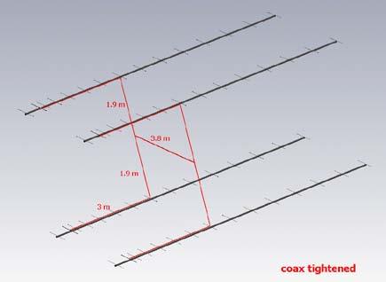 Common plane, in which these cables form a letter X and power divider lays, can be the same plane in which also all Yagi antenna active dipole elements lay.