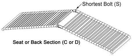 Section (C) from Back Section (D), Seat Section (C) has 4 holes along the front edge. (to be used for the Mattress Retainers (O) described in Step 7) 1.