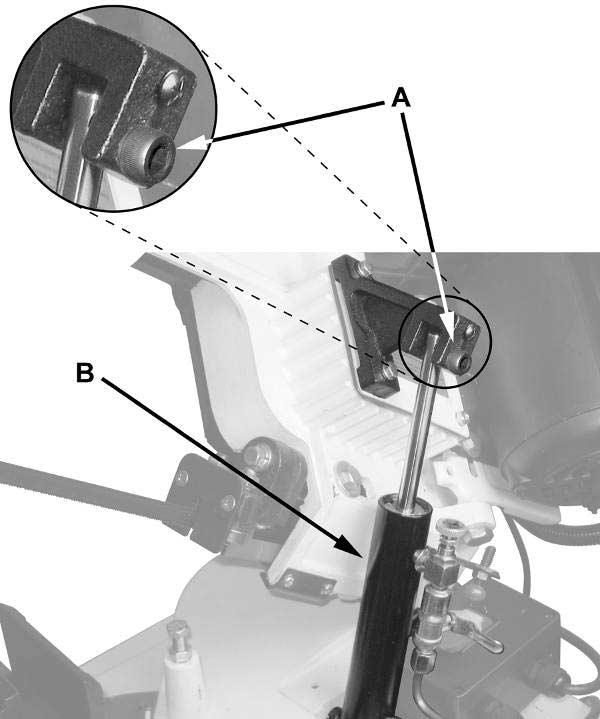 Vertical Bow Position 1. The band saw can be placed in vertical position to facilitate blade changes, maintenance, etc. Remove the screw (A, Fig.
