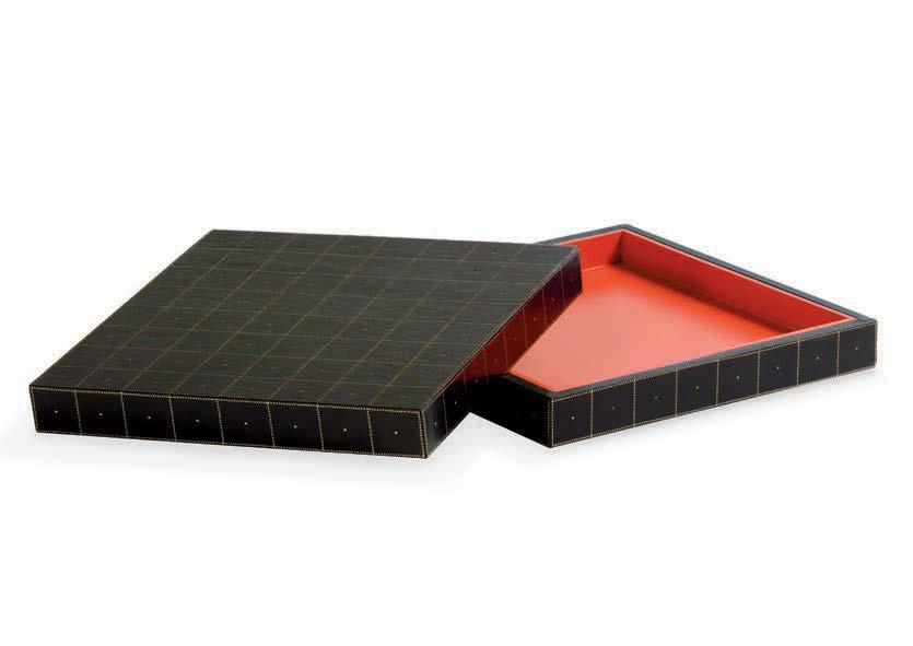 THE LAURA KIRAR COLLECTION 93 LEATHER AND LACQUER TRAY LK212 SQ 16¾" H 2" SQ 43 H