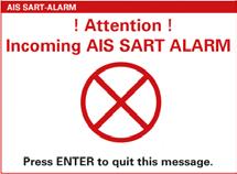 Process after an AIS SART signal was received: Once an AIS SART signal was received, the following message appears on the display of your AIS6 / MFR6 and you will hear an alarm tone.