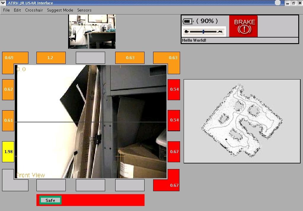Figure 2: Our interface for controlling the robotic system. The mode indicator and suggestion area is displayed directly below the video window.