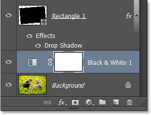 The Layers panel showing the adjustment layer above the Background layer. The controls and options for the Black & White adjustment layer appear in the Properties panel.