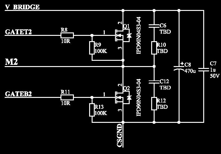 To reduce the switching noise, decouple capacitors are present and footprint for snubber circuits are provided. See Figure 4-5 for the schematic of the driver stage.