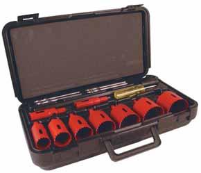 Hole Saws BiMetal Hole-in-One Kit Hole Saw selection, pilot drills, arbor extension and driver (for installing pilot) packaged in durable polypropylene case.