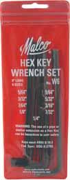 of Keys 9 9 5 8 L HEX KEY SETS IN PLASTIC POUCH Length of sizes W6 6" 9 sizes: 5/64, 3/32, 7/64, 1/8, 9/64, 5/32, 3/16, 7/32 and 1/4" W12 12" 7 sizes: 5/64, 3/32, 1/8, 5/32, 3/16,